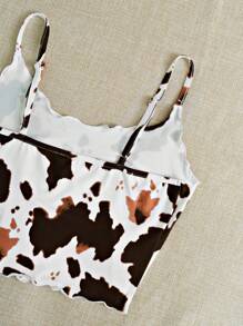 SHEIN EZwear 奶牛圖案木耳邊吊帶上衣 - 彩色 - 查看 4