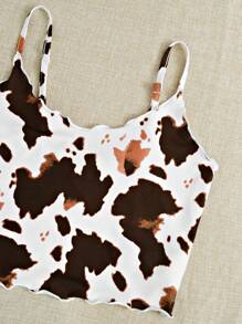 SHEIN EZwear 奶牛圖案木耳邊吊帶上衣 - 彩色 - 查看 5