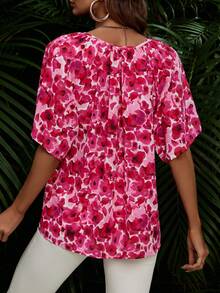 SHEIN VCAY Allover Floral Print Batwing Sleeve Blouse - Multicolor - View 2