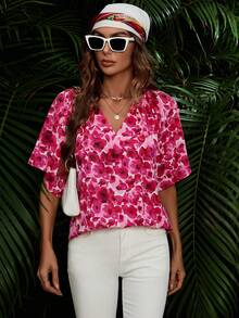 SHEIN VCAY Allover Floral Print Batwing Sleeve Blouse - Multicolor - View 6