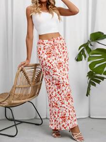 SHEIN Privé Allover Print Tie Waist Skirt - Multicolor - View 5