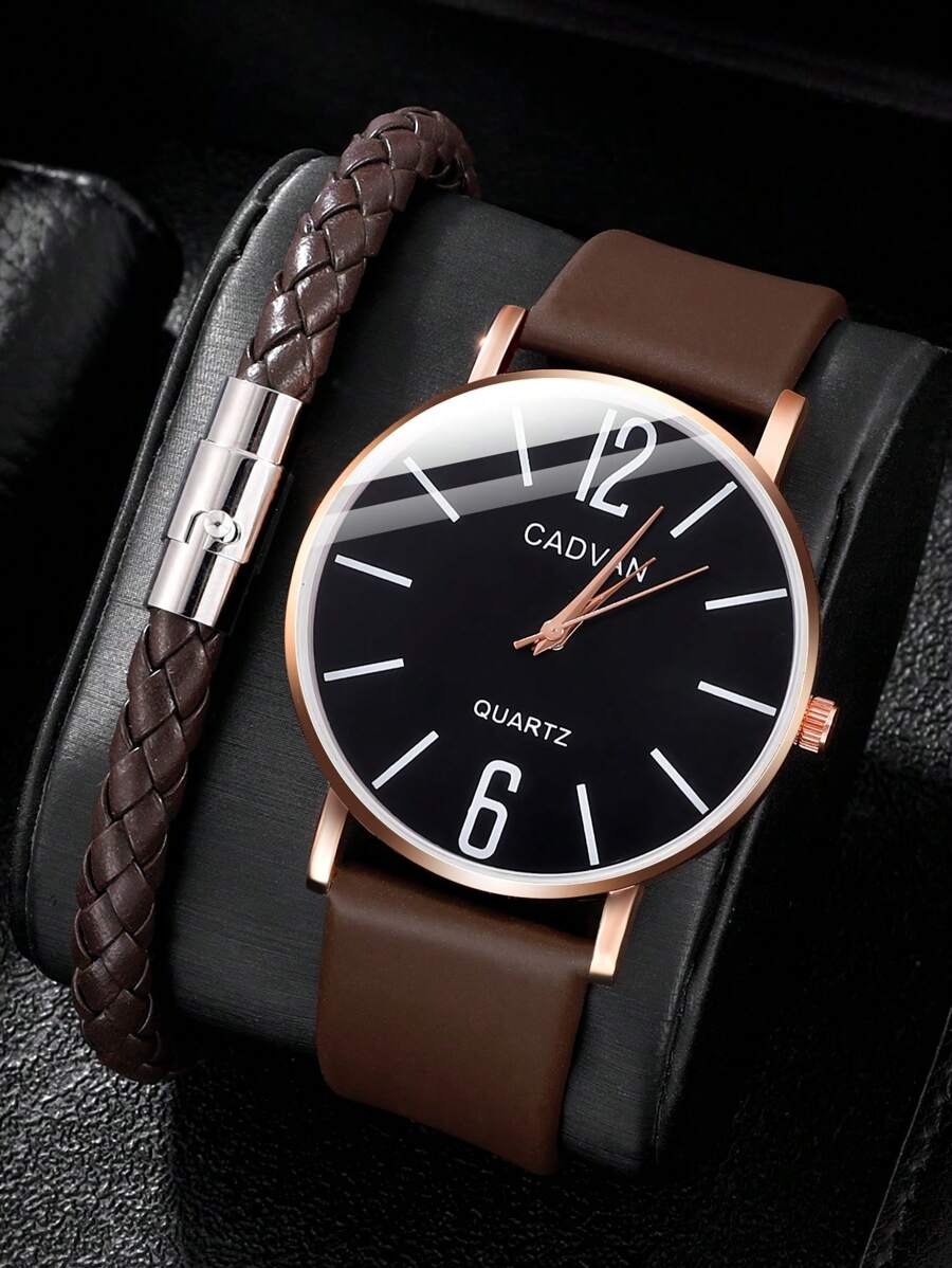 SHAARMS 1 Miếng Nâu PU Polyurethane Dây đeo Giải trí Tròn Quay số đồng hồ Quartz & 1 Miếng Vòng tay , Đối với Cuộc sống hàng ngày Cho nam giới - màu nâu - Xem 1