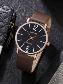 SHAARMS 1 Miếng Nâu PU Polyurethane Dây đeo Giải trí Tròn Quay số đồng hồ Quartz & 1 Miếng Vòng tay , Đối với Cuộc sống hàng ngày Cho nam giới - màu nâu - Xem 3