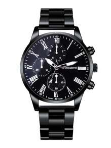 ECONOMICXI 1入組黑色鋅合金帶商業圓形錶盤石英表和4入組手環,適用於日常生活 - 黑色 - 查看 2