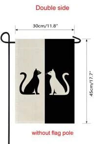 1 PC Hai Tông Màu Họa Tiết Mèo Vườn Cờ, Đáng Yêu Có Thể Đảo Ngược Hai Mặt Trang Trí Ngôi Nhà Cờ Cho Sân Vườn, Sân - Đen và trắng - Xem 3