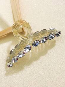 1入組女士水鑽裝飾一字形時尚髮爪適用於日常 - 米色 - 查看 1