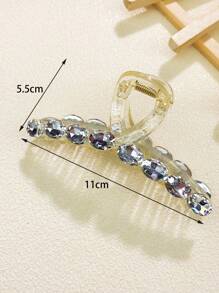 1入組女士水鑽裝飾一字形時尚髮爪適用於日常 - 米色 - 查看 2