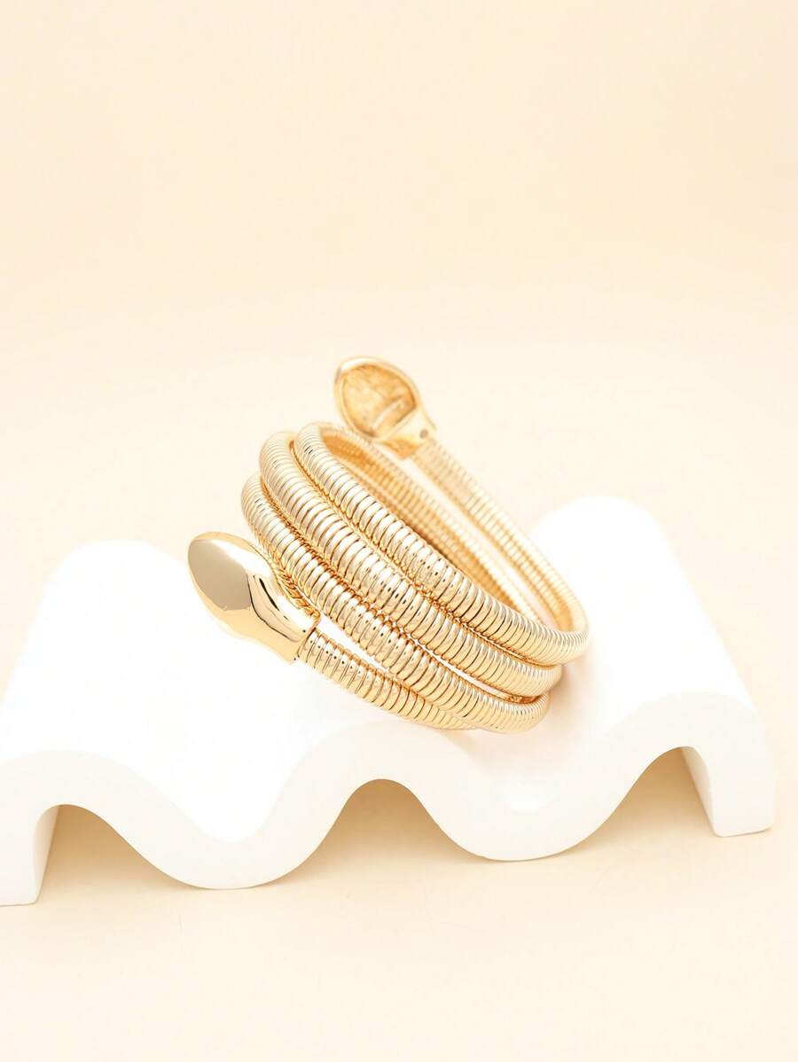 1pc Luxury Textured Detail Layered Cuff Bangle For Women For Party - Yellow Gold - View 1