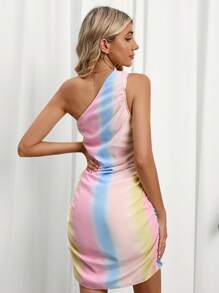 GENKIRA 漸層單肩側收褶側收褶連衣裙 - 彩色 - 查看 2