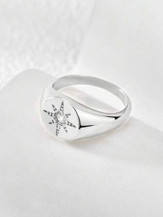 Charm-In 1pc Minimalist Cubic Zirconia Flower Decor Ring For Women For Daily Decoration
