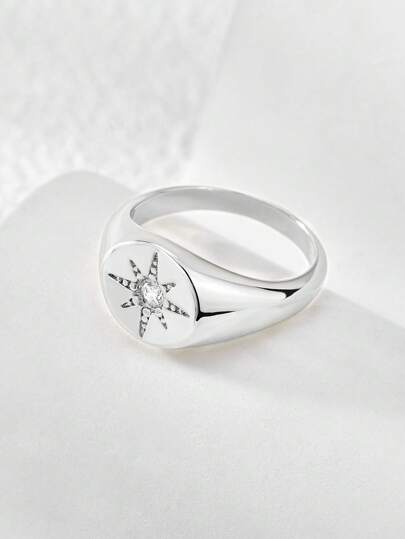 Charm-In 1pc Minimalist Cubic Zirconia Flower Decor Ring For Women For Daily Decoration