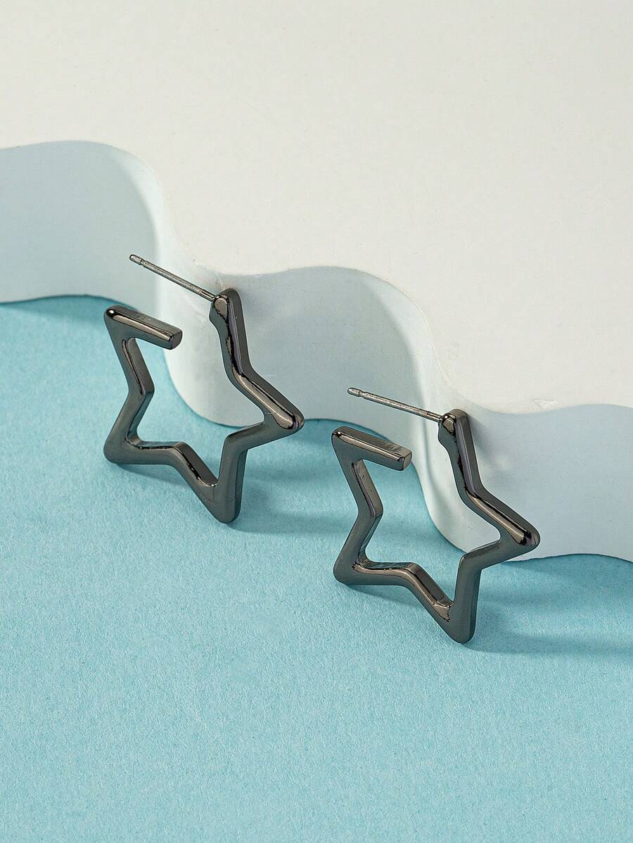 Thời Trang Hợp Kim Kẽm Thiết Kế Ngôi Sao Cuff Khuyên Tai Nữ Trang Trí Hàng Ngày - Màu Đen Súng - Xem 1