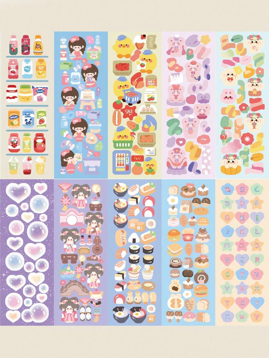 10 miếng dán đồ họa hoạt hình các loại, miếng dán đa năng dễ thương cho nghề thủ công DIY, trang trí, tài khoản cầm tay - Nhiều màu - Xem 1
