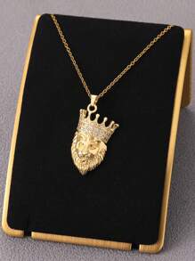 1 Máy Tính Quyến Rũ Kim Cương Giả Trang Trí Đầu Sư Tử Mặt Dây Chuyền Vòng Cổ Cho Nam Dự Tiệc - Vàng - Xem 1