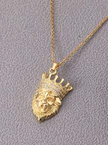 1 Máy Tính Quyến Rũ Kim Cương Giả Trang Trí Đầu Sư Tử Mặt Dây Chuyền Vòng Cổ Cho Nam Dự Tiệc - Vàng - Xem 3