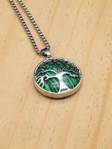 1 PC Thời Trang Họa Tiết Cây Tròn Xanh Đá Quý Dây Chuyền Nữ Cho Hàng Ngày Phụ Kiện Trang Sức - màu xanh lá - Xem 2