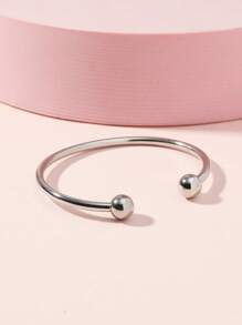 1pc Minimalist Fashion Versatile Jewelry Stainless Steel Single-Sided Detachable Adjustable Bangle Bracelet For Women, Daily Wear And DIY Outfit - Silver - View 1