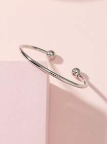 1pc Minimalist Fashion Versatile Jewelry Stainless Steel Single-Sided Detachable Adjustable Bangle Bracelet For Women, Daily Wear And DIY Outfit - Silver - View 2