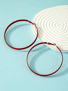 1 Đôi Bông Tai Vòng Sắt Tối Giản Thời Trang Trang Trí Hàng Ngày Cho Nữ - Đỏ - Xem 2