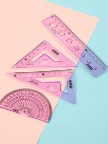 4 piezas Juego de reglas transparentes de unicolor, regla plegable multiusos simple para oficina, escuela, estudiante - Rojo - Ver 2