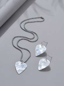 1入組時尚合成樹脂心形墜飾項鍊和1對懸垂耳環適合女士日常裝飾 - 彩色 - 查看 2