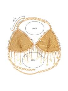 1入組時尚鋅合金星星流蘇裝飾身體鏈適合女士適用於音樂節裝飾用品 - 彩色 - 查看 4