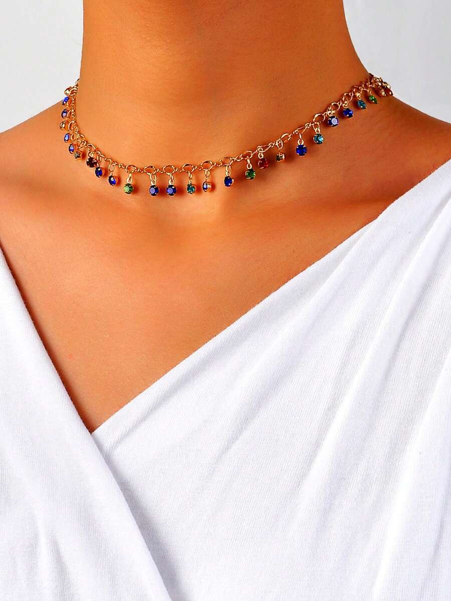 1pc Fashion Copper Alloy Bead Charm Chain Necklace For Women For Dating Gift - Multicolor - View 1