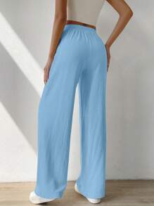 SHEIN EZwear Solid Slant Pocket Wide Leg Trousers - Blue - View 2