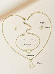1套空心設計手環、項鍊、耳環珠寶套裝 - 金黃色 - 查看 3