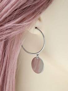 1 Đôi Bông Tai Tròn Sắt Thời Trang Tối Giản Cho Nữ Cho Cuộc Sống Hàng Ngày - Bạc - Xem 3