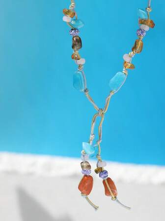 1入組波西米亞塑膠珠子裝飾撞色Y字項鍊適合女士適用於日常