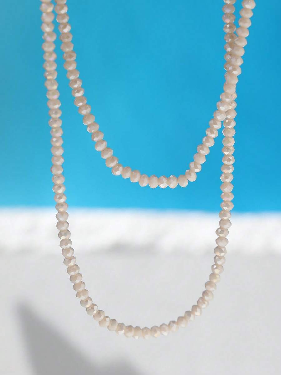 1 vòng cổ đính cườm thời trang cho phụ nữ để trang trí hàng ngày - Màu be - Xem 1