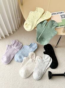 1雙女士雜色針織休閒船襪適用於日常