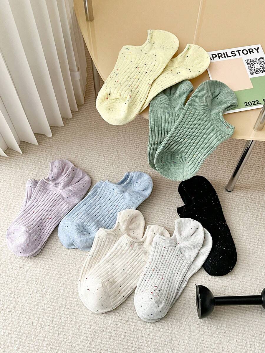 1雙女士雜色針織休閒船襪適用於日常