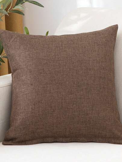 1pc Solid Cushion Cover, Modern Brown Linen Decorative Throw Pillow Case For Home