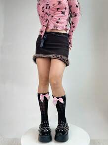 1 Đôi Nữ Trái Tim Dạ Nỉ Trang Trí Nơ Thời Trang Trên Bắp Chân Tất Cho Mùa Hè - màu đen - Xem 3