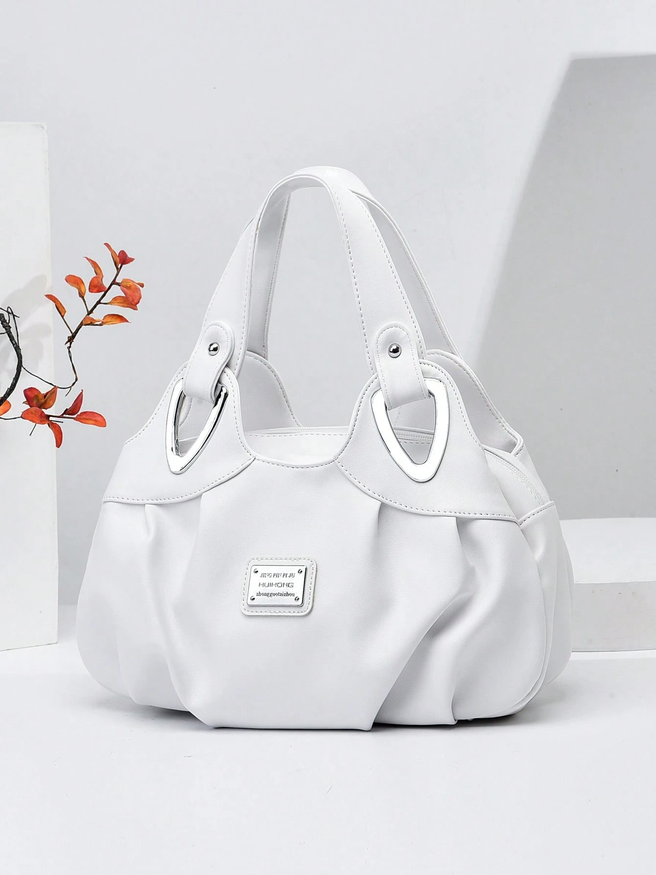 Small Shoulder Tote Bag Metal Decor, S For Women, Rookies & White Collar