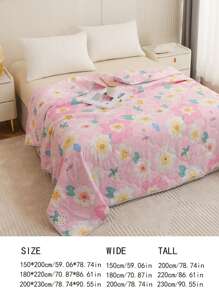 1pc Floral Pattern Bedspread, Cute Summer Quilt For Home - White - View 2