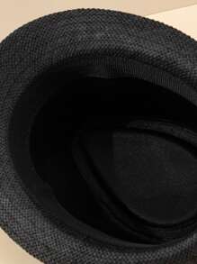 1入組男士織帶裝飾波西m亞草編帽適合夏天 - 黑色 - 查看 3