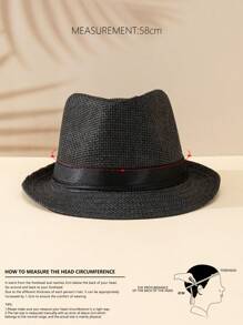 1入組男士織帶裝飾波西m亞草編帽適合夏天 - 黑色 - 查看 4