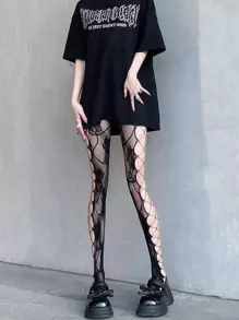 1 Đôi Nữ Rỗng Ra Hoa Dạ Nỉ Thời Trang Quần Lưới Cá Cho Cuộc Sống Hàng Ngày - màu đen - Xem 1