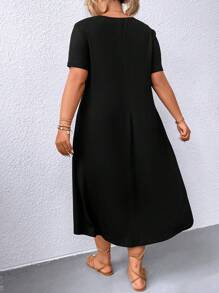 SHEIN LUNE Đầm Plus Size Tương phản ren màu trơn Giải trí - màu đen - Xem 2