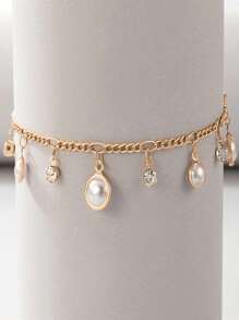 1入組時尚水鑽和珍珠手環腳錬適合女士日常裝飾 - 金色 - 查看 2