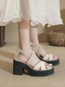 Women Criss Cross Platform Ankle Strap Sandals, Elegant Outdoor Faux Suede Wedge Sandals - Apricot - View 4