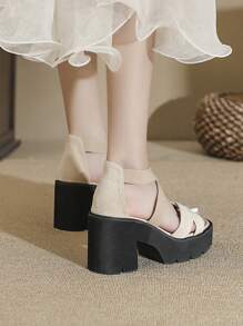 Women Criss Cross Platform Ankle Strap Sandals, Elegant Outdoor Faux Suede Wedge Sandals - Apricot - View 6