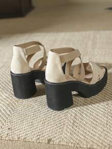 Women Criss Cross Platform Ankle Strap Sandals, Elegant Outdoor Faux Suede Wedge Sandals - Apricot - View 8