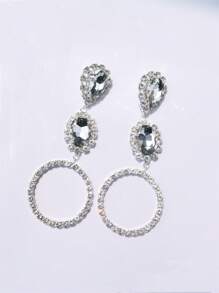 1 đôi bông tai hình tròn đính đá sang trọng dành cho nữ để trang trí hàng ngày - Bạc - Xem 2