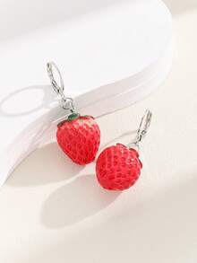 Đôi Thời Trang Mô Phỏng Bông Tai Giọt Dâu Cho Nữ Trang Trí Hàng Ngày - Đỏ - Xem 3