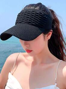 1pc Women Solid Casual Visor Hat For Outdoor - Black - View 1