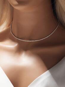 SYMFNY 1 vòng cổ dây chuyền nữ đơn giản bằng bạc quyến rũ để trang trí hàng ngày - Bạc - Xem 4